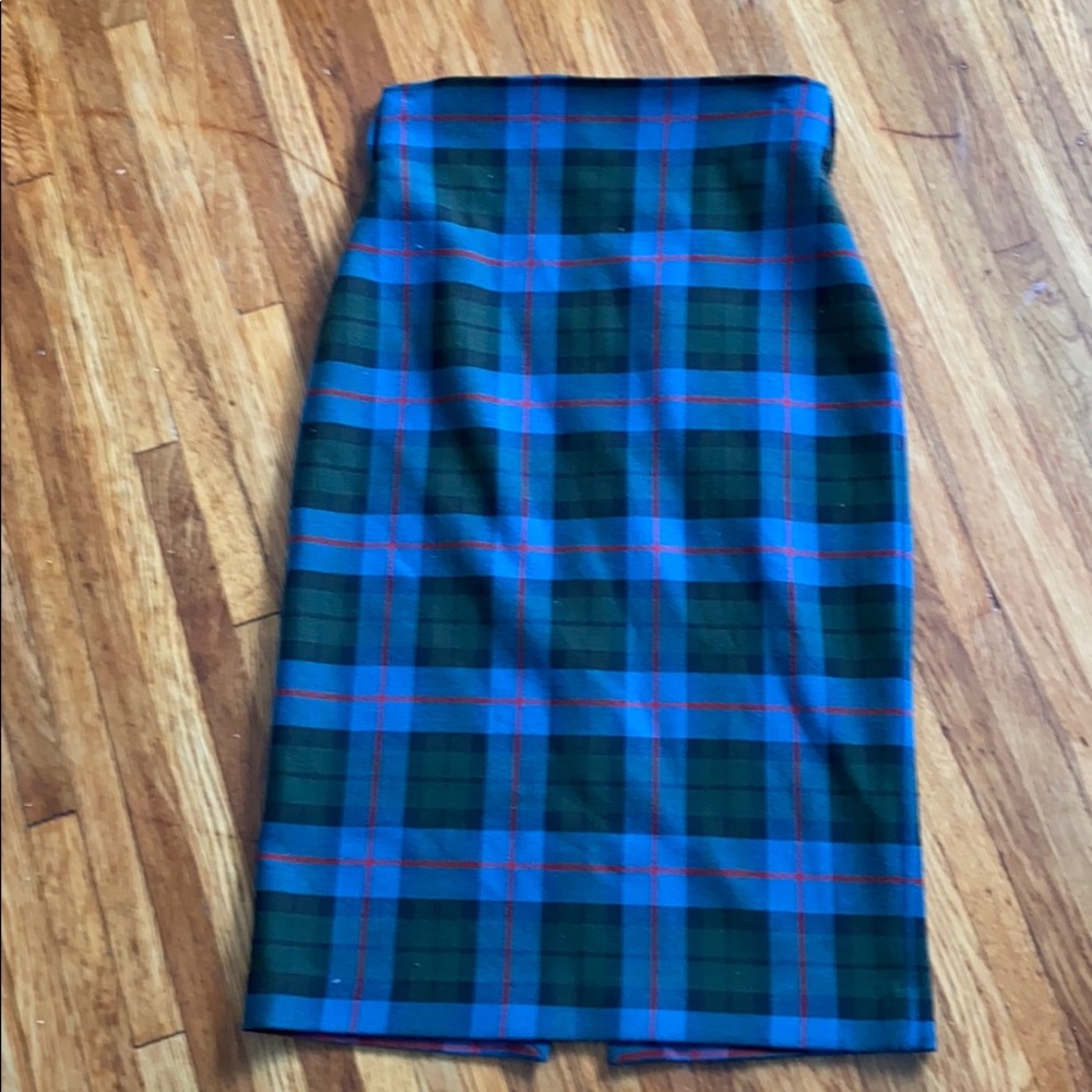 Zara pencil skirt in plaid blue